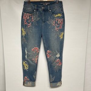Melissa McCarthy Blue Floral Embroidered Jeans